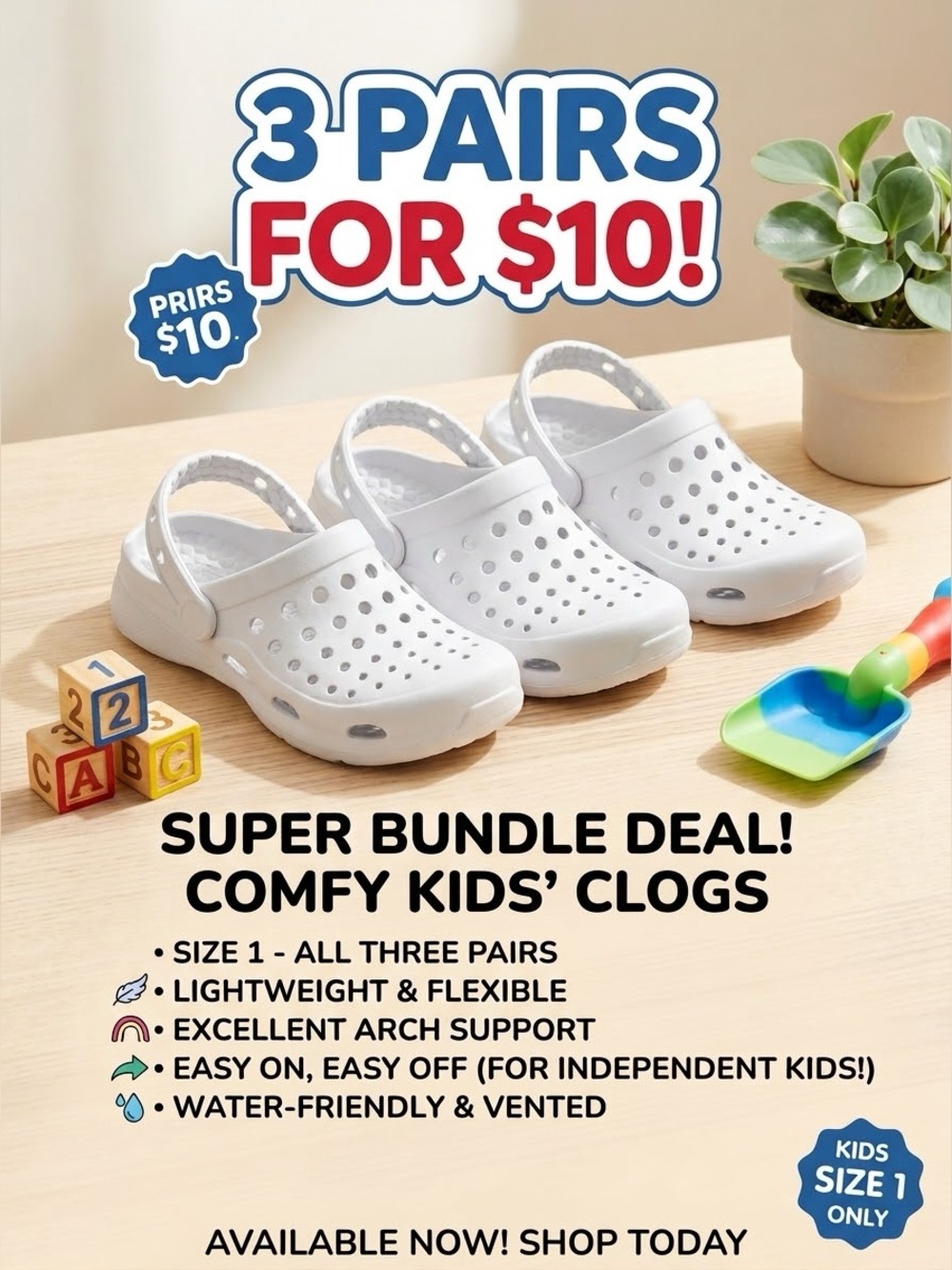 3 PAIR Target White Kids Vented Clog Sandals BUNDLE